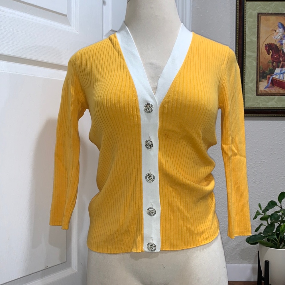 MICHAEL  KorsYellow White Logo Buttons Cardigan